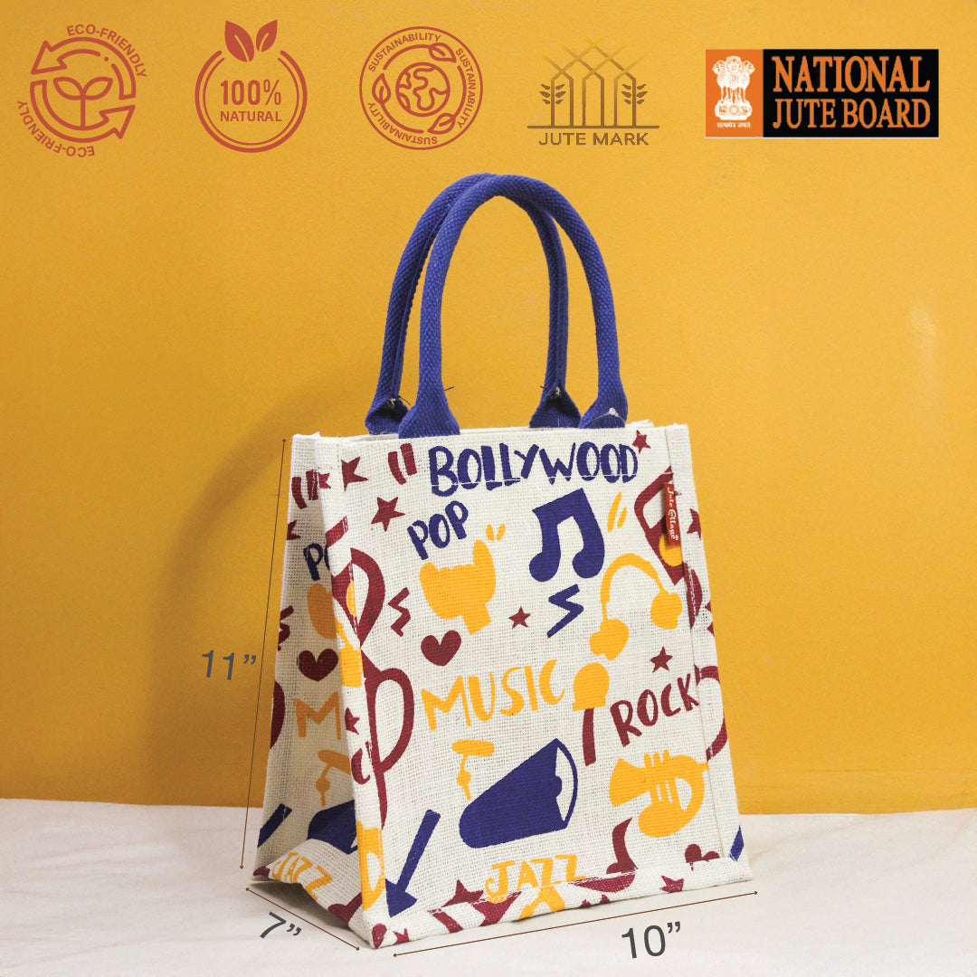 Musical Note print Jute Lunch bag