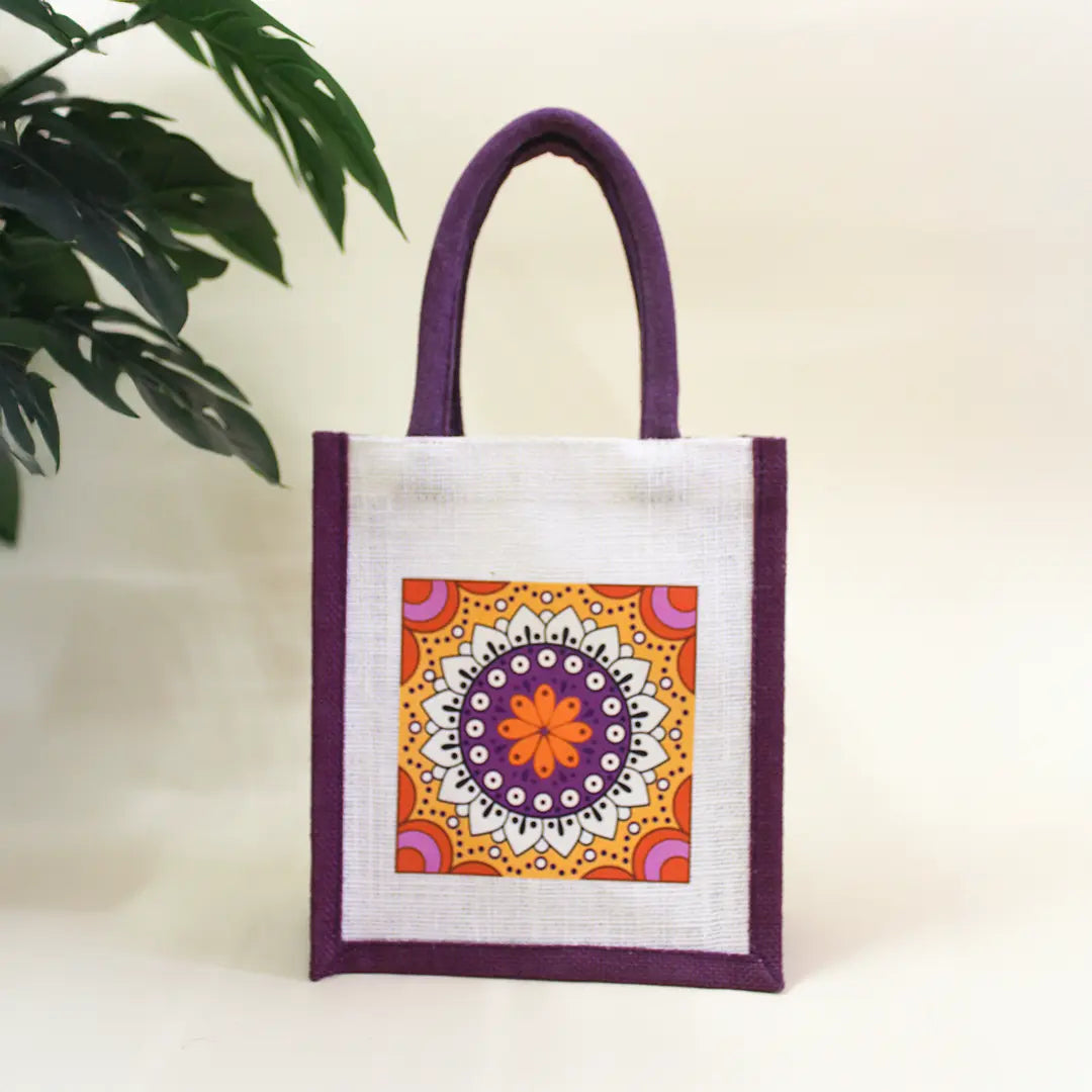 Mandala Jute Gift Bag(Pack of 4)