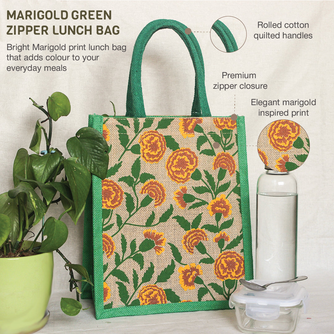 Marigold Green Zipper Lunch Bag