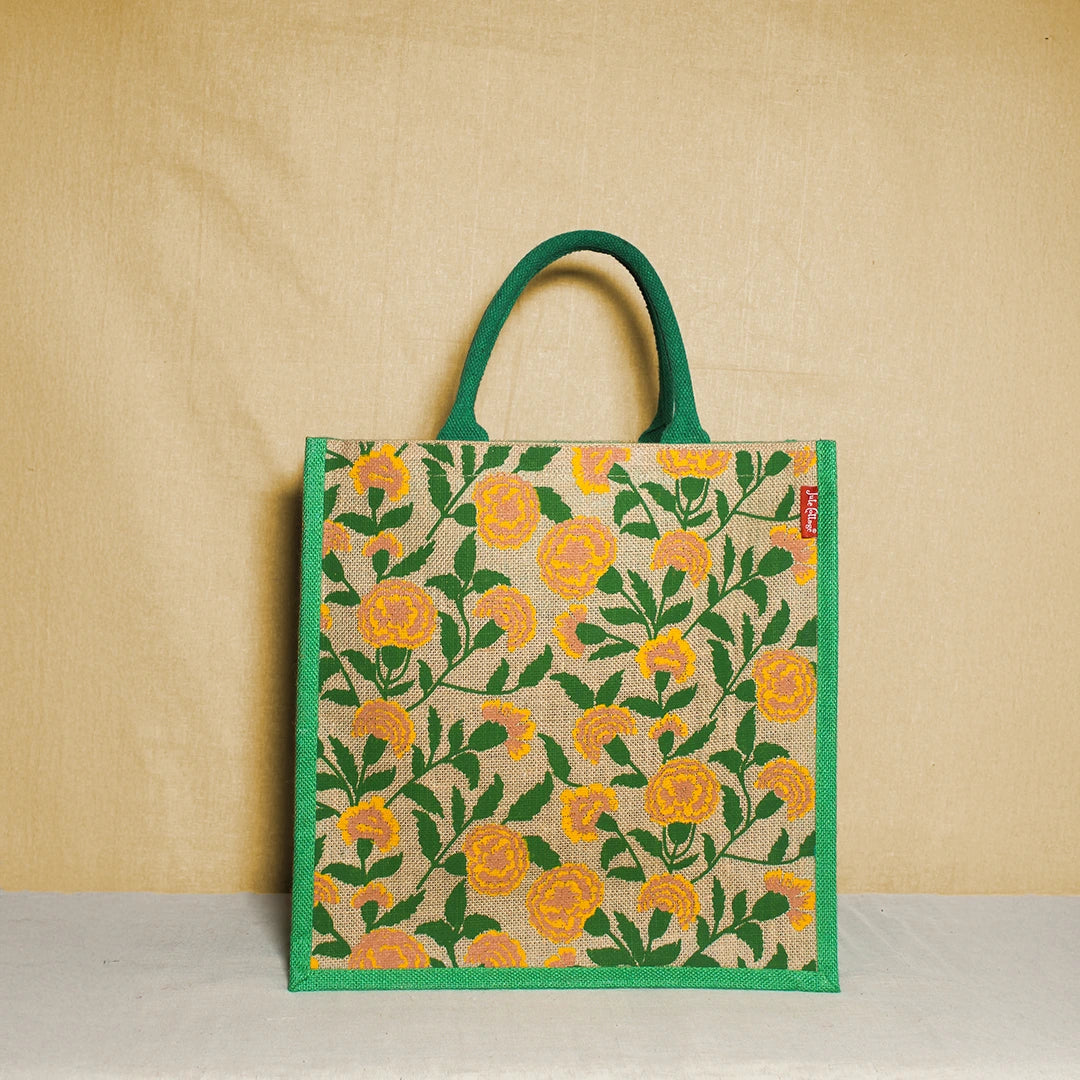 Marigold all over Jute shopping bag
