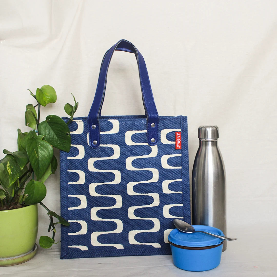 Curvy Lines Jute lunch bag