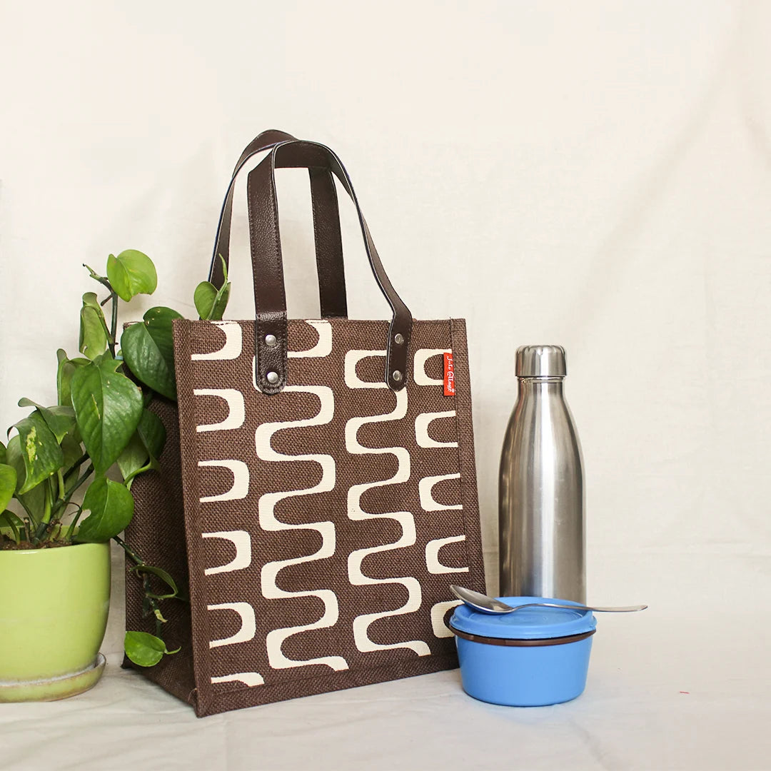 Curvy Lines Jute lunch bag