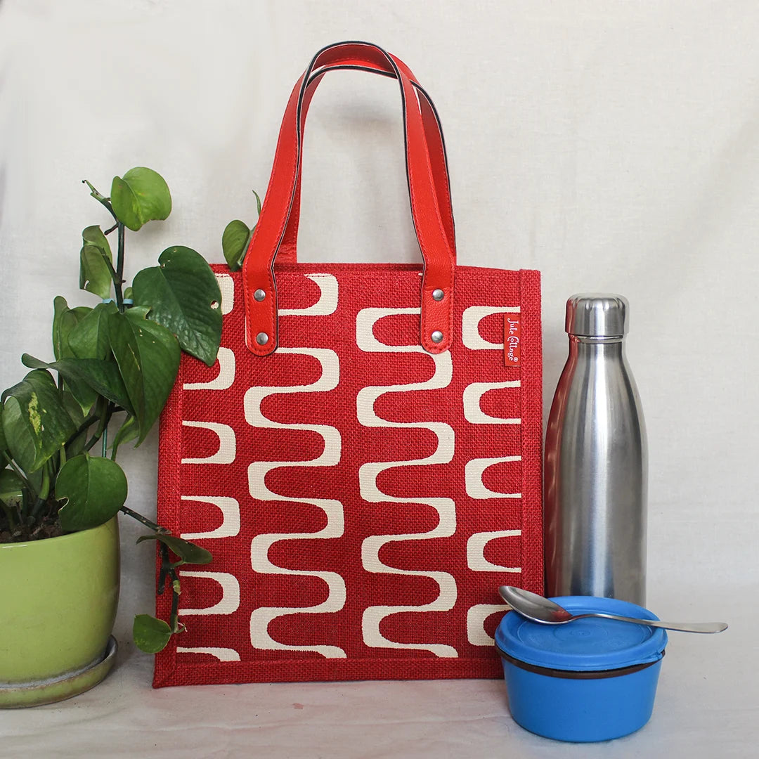 Curvy Lines Jute lunch bag