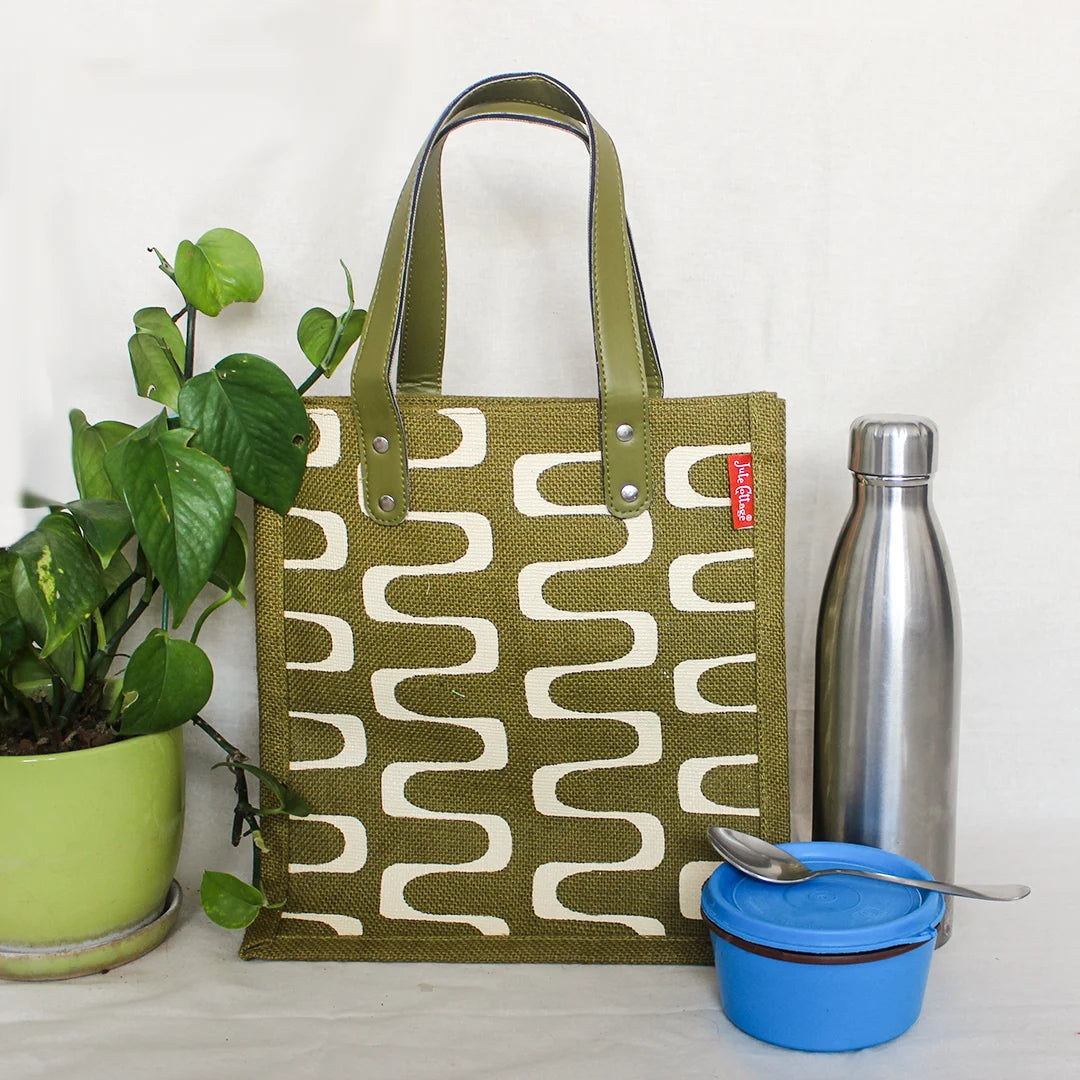 Curvy Lines Jute lunch bag