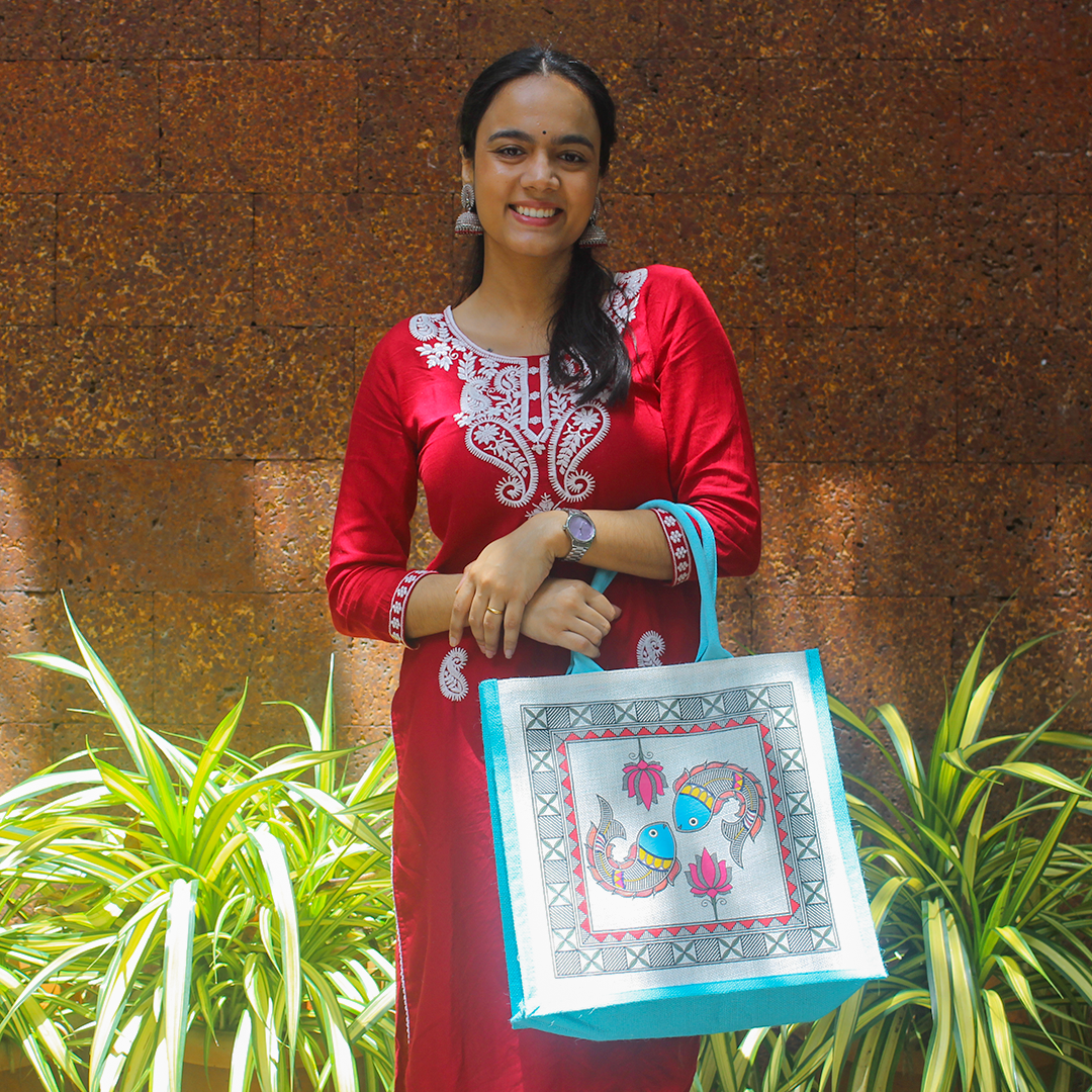 Madhubani fish jute shopping bag
