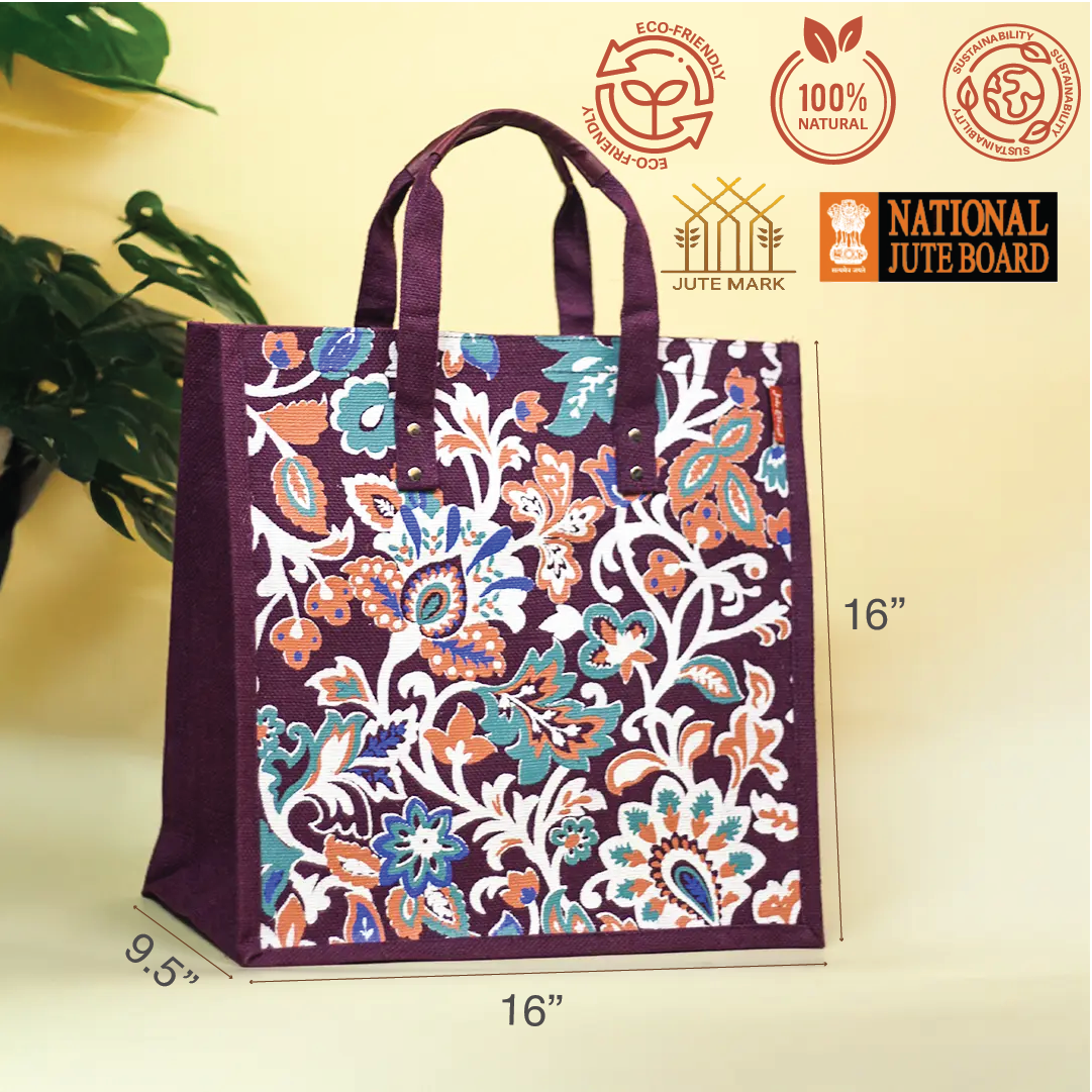 Winter Flower Jute Shopping bag