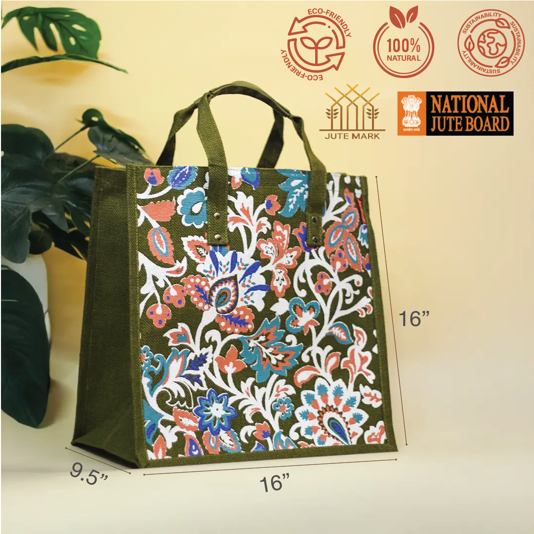 Winter Flower Jute Shopping bag