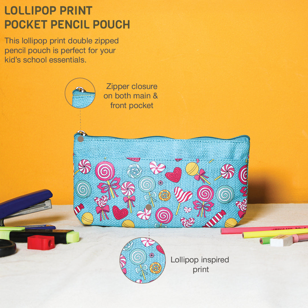 Lollipop print Double zip jute pouch