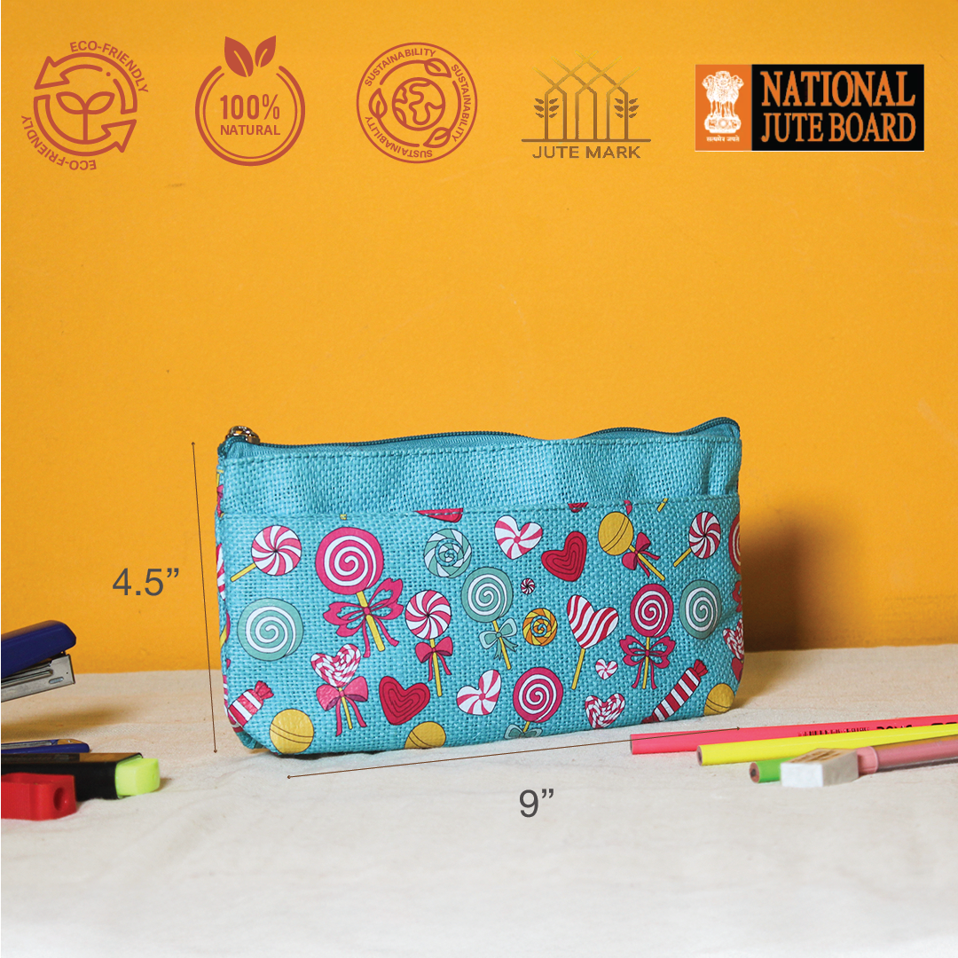 Lollipop print Double zip jute pouch