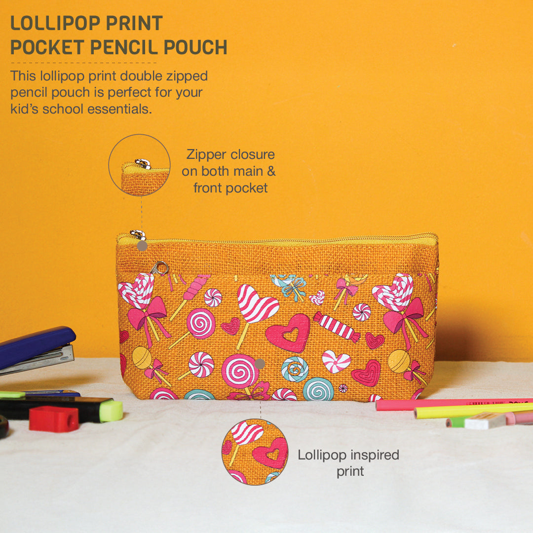 Lollipop print Double zip jute pouch