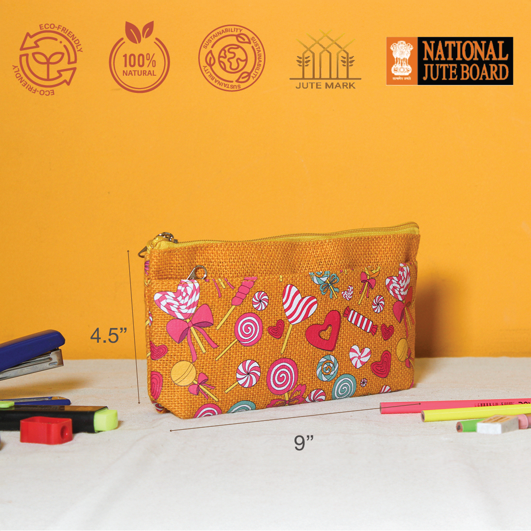 Lollipop print Double zip jute pouch
