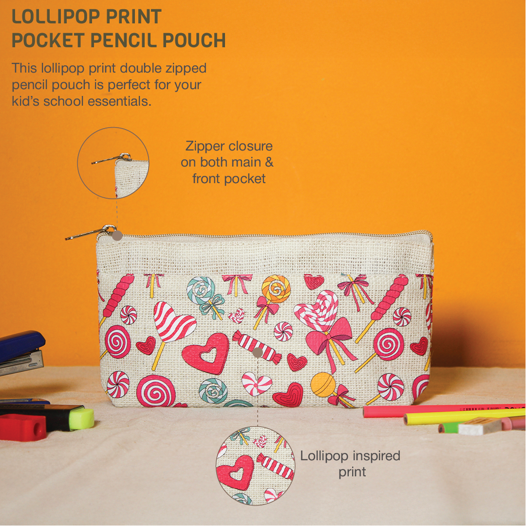 Lollipop print Double zip jute pouch