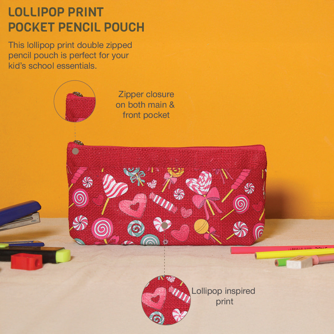Lollipop print Double zip jute pouch