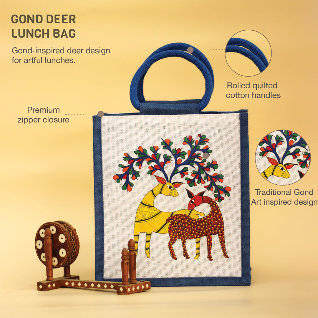 Gond Deer Jute Lunch bag