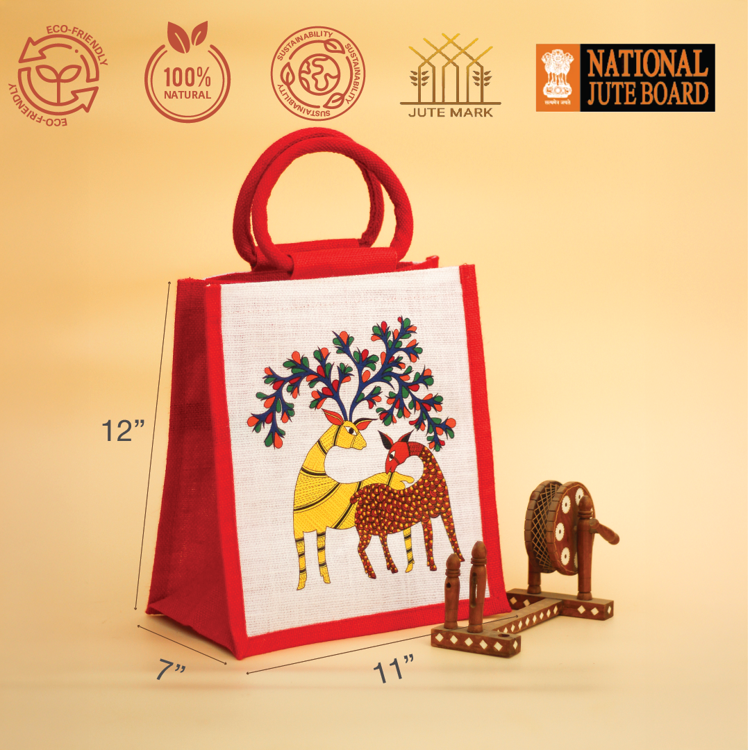 Gond Deer Jute Lunch bag