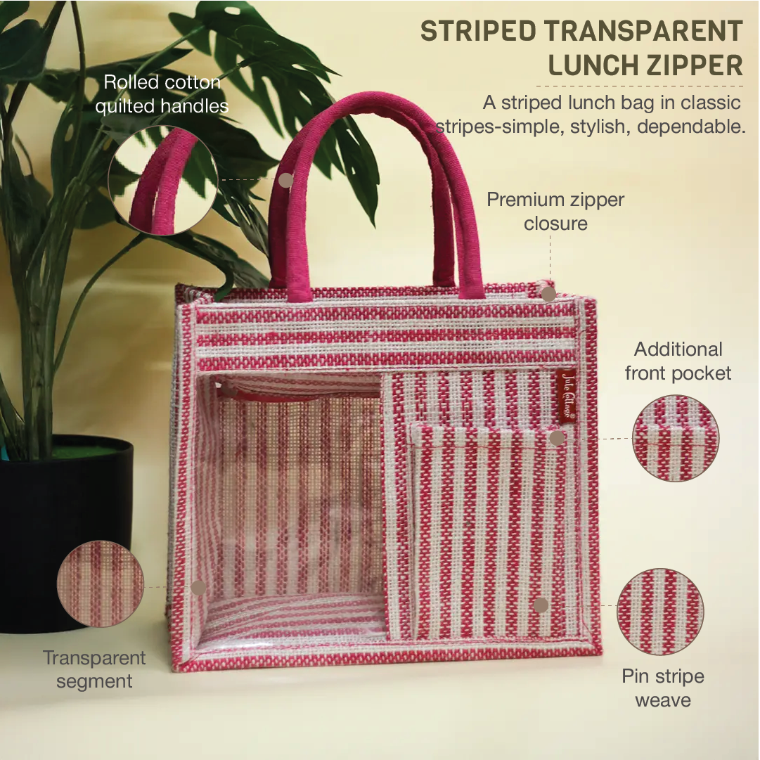 Striped Half-Transparent Zipper Lunch bag
