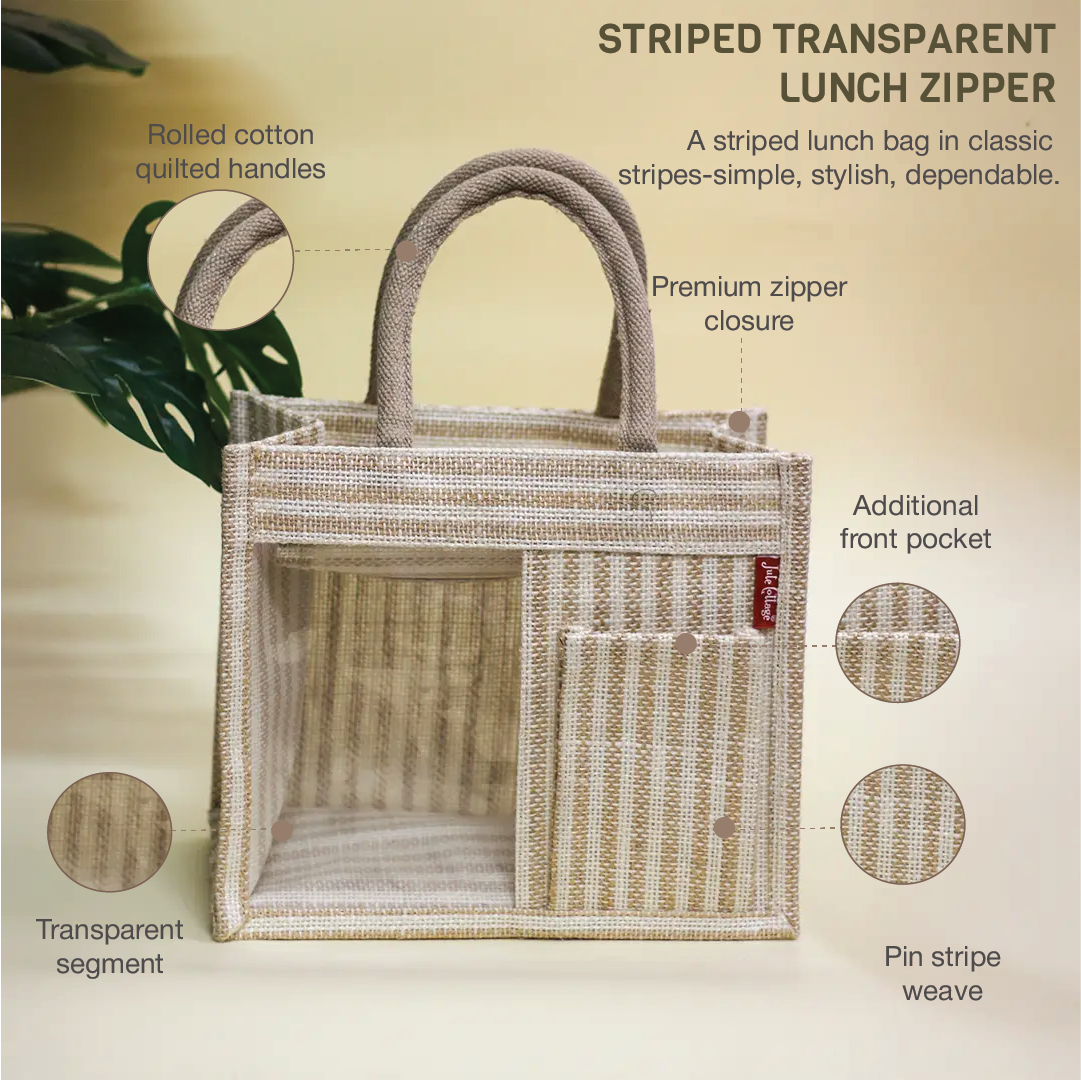 Striped Half-Transparent Zipper Lunch bag