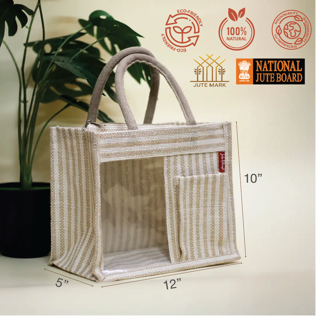 Striped Half-Transparent Zipper Lunch bag
