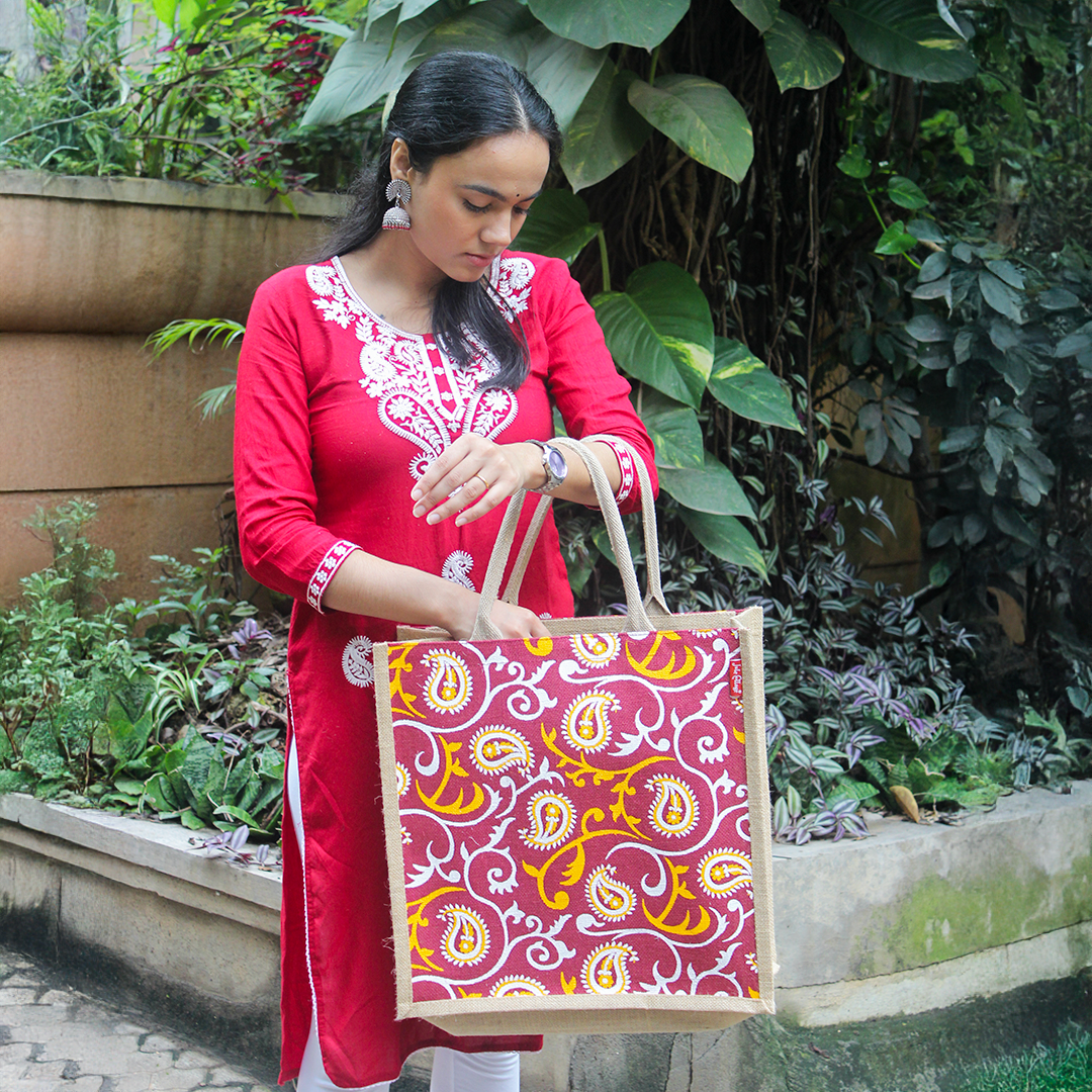 Floral Paisley jute shopping bag
