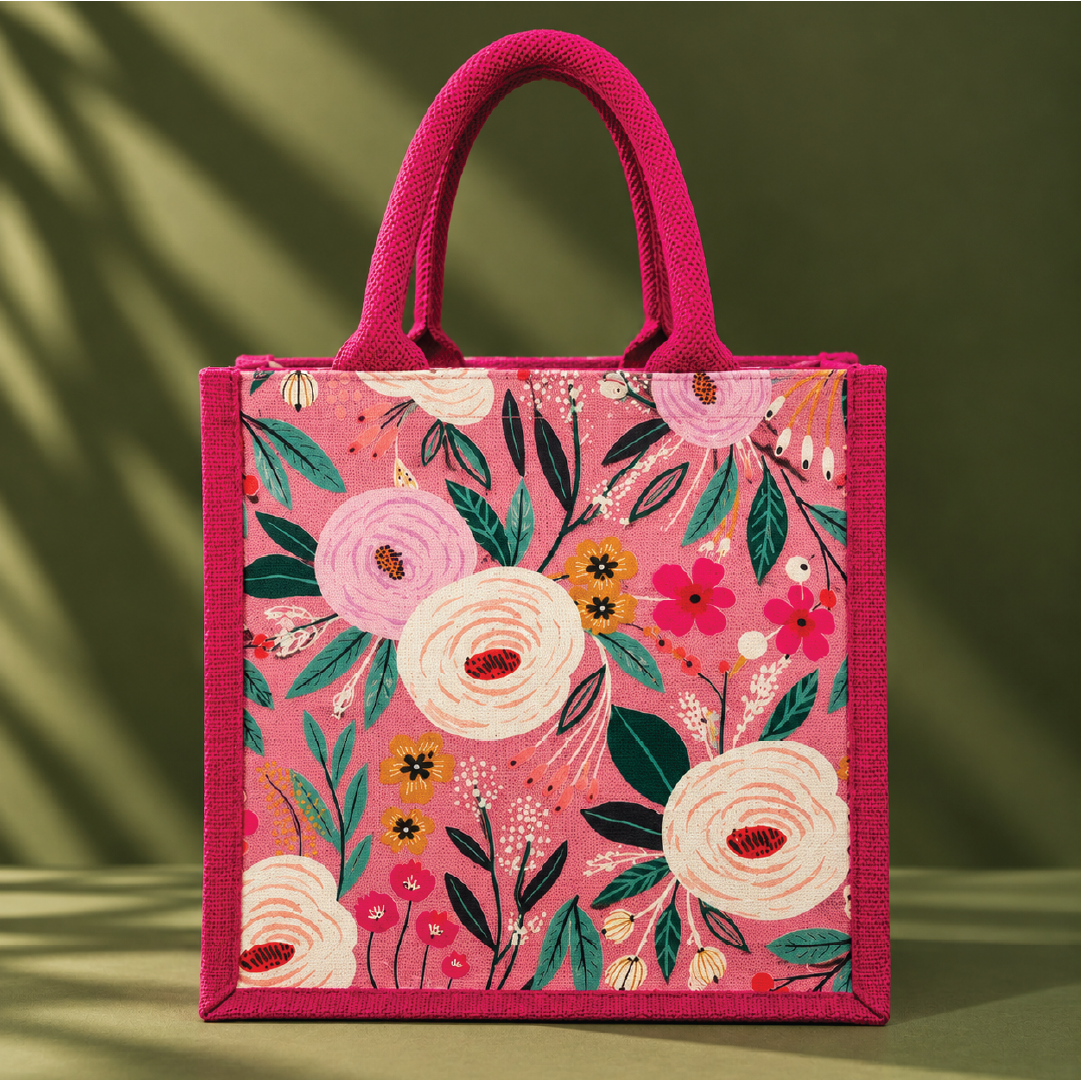 Wildflower Jute Shopping Bag
