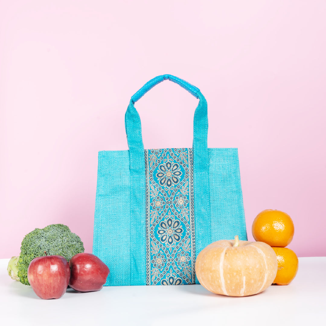 Vertical Lace Jute Lunch Bag with Zipper