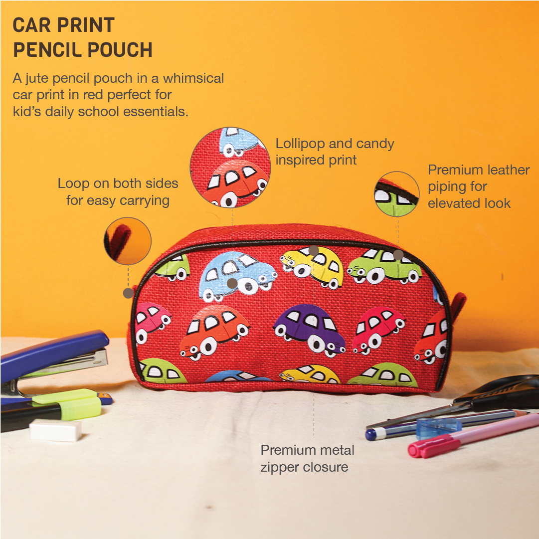 Car print Jute Kid's Pencil pouch