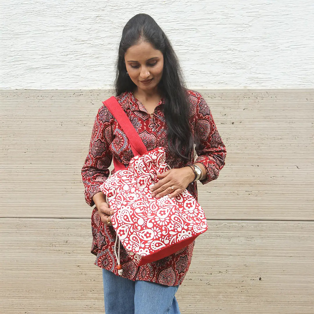 Paisley Print Jute Potli Style Bag
