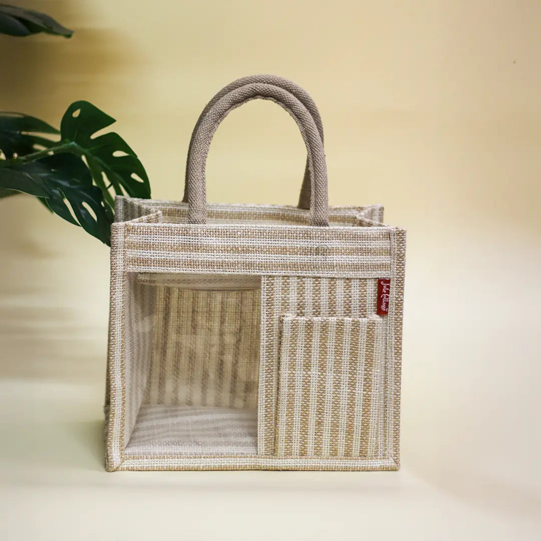 Striped Half-Transparent Zipper Lunch bag