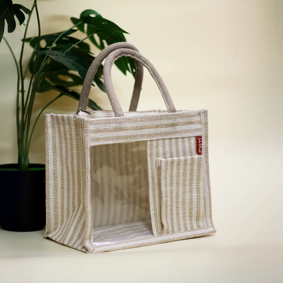 Striped Half-Transparent Zipper Lunch bag