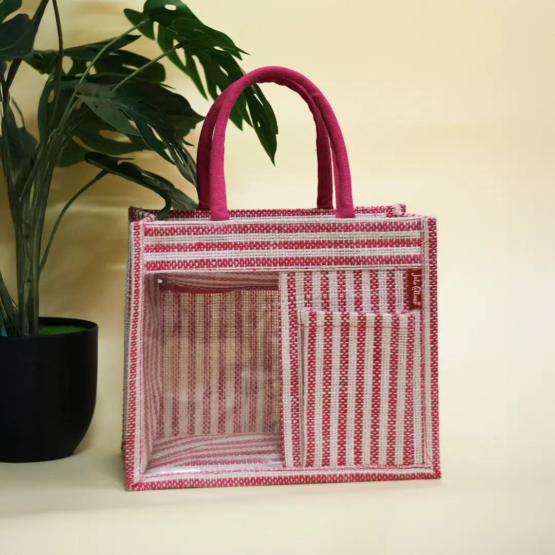 Striped Half-Transparent Zipper Lunch bag