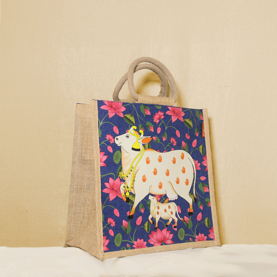 Pichwai Cow & Calf shopping bag