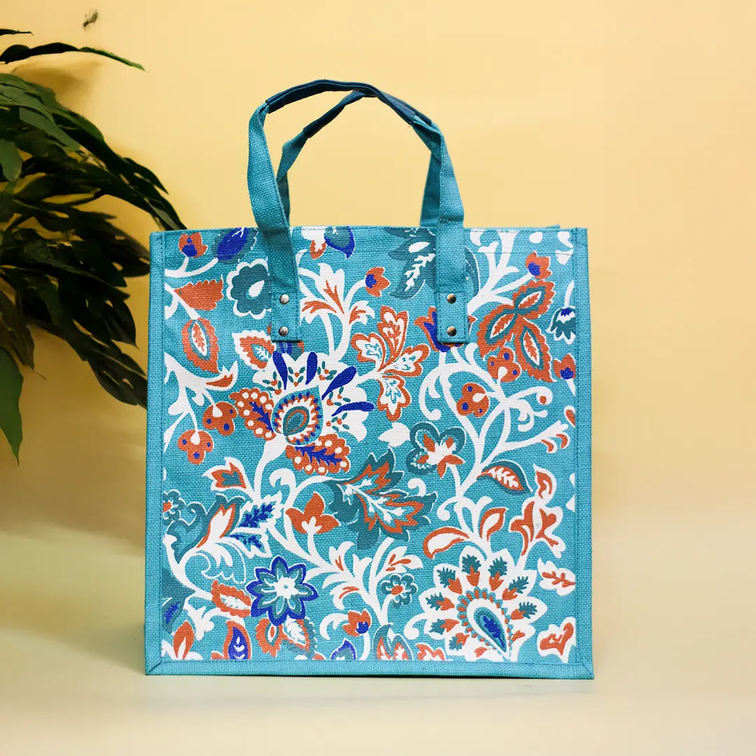 Winter Flower Jute Shopping bag