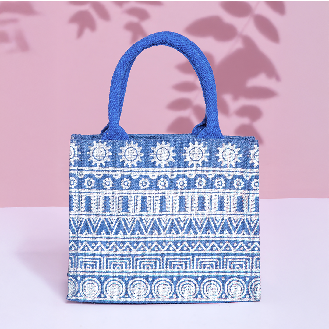 Aztec Print Jute Lunch Bag