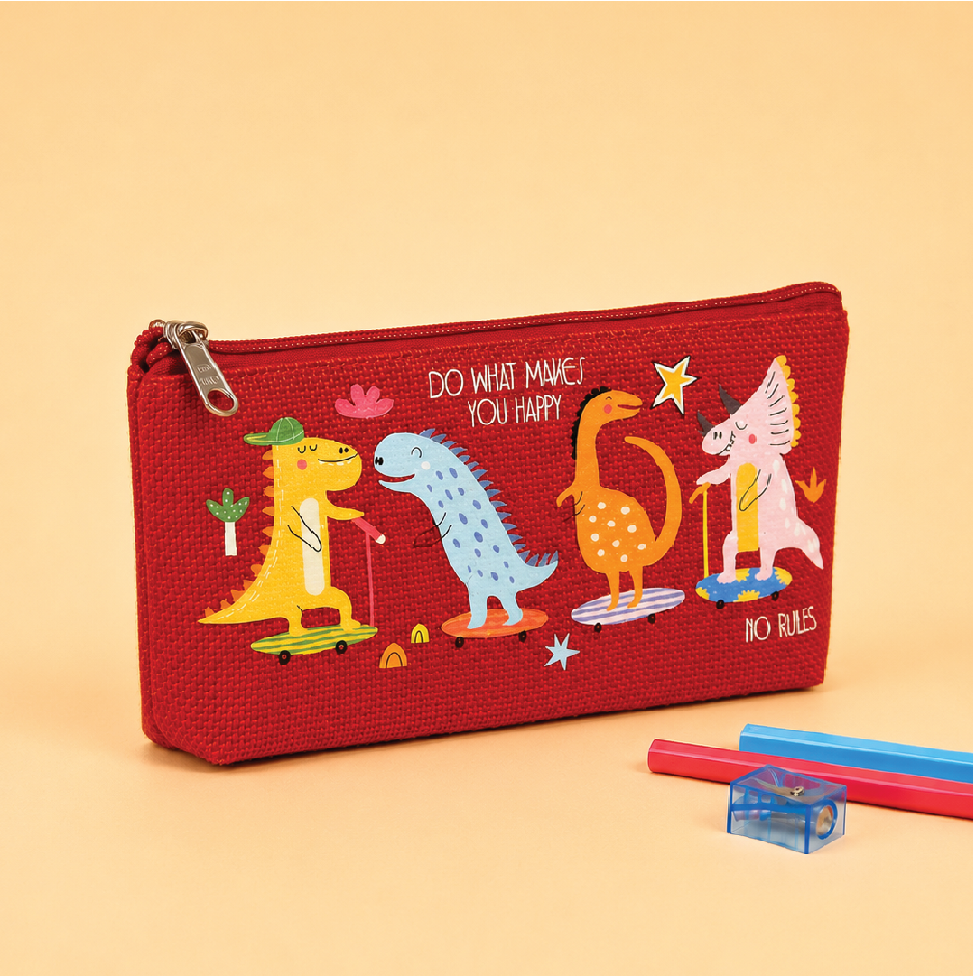 Dinosaur Print Single Zip Jute Pouch