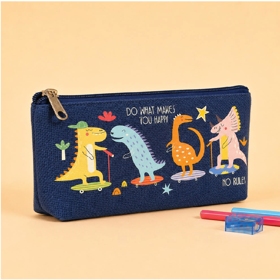 Dinosaur Print Single Zip Jute Pouch