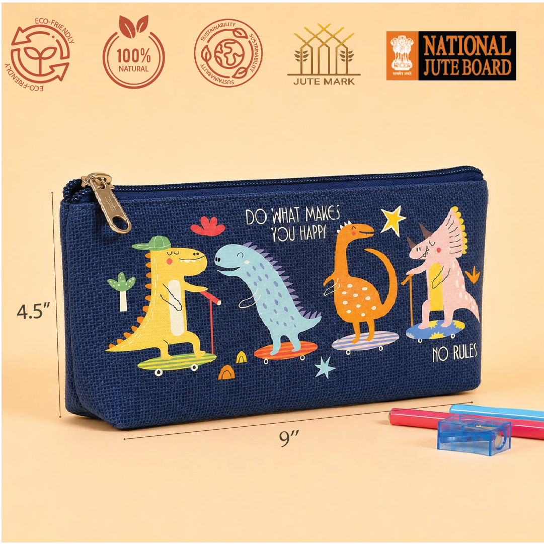Dinosaur Print Single Zip Jute Pouch