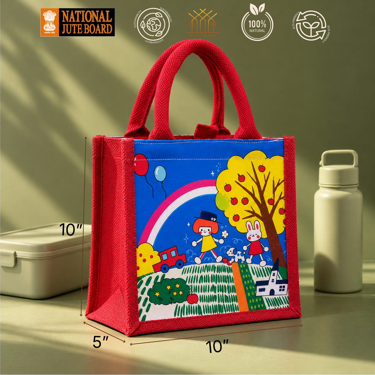 Rainbow Meadow Kids Jute Lunch Bag