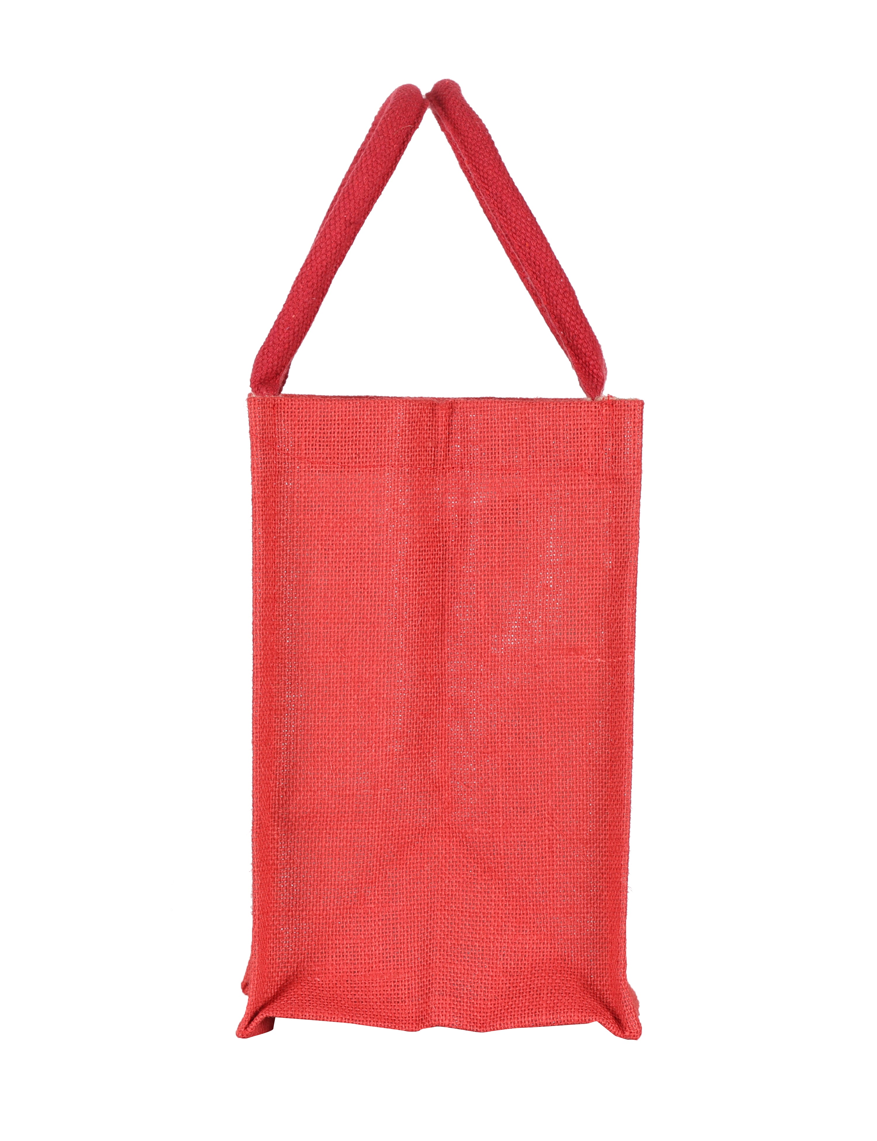 JUTE COTTAGE PUPPET PRINT ZIPPER LUNCH BAG, SUSTAINABLE, ECO-FRIENDLY, 100% GENUINE, STYLISH (RED/NATURAL 11X10X7)