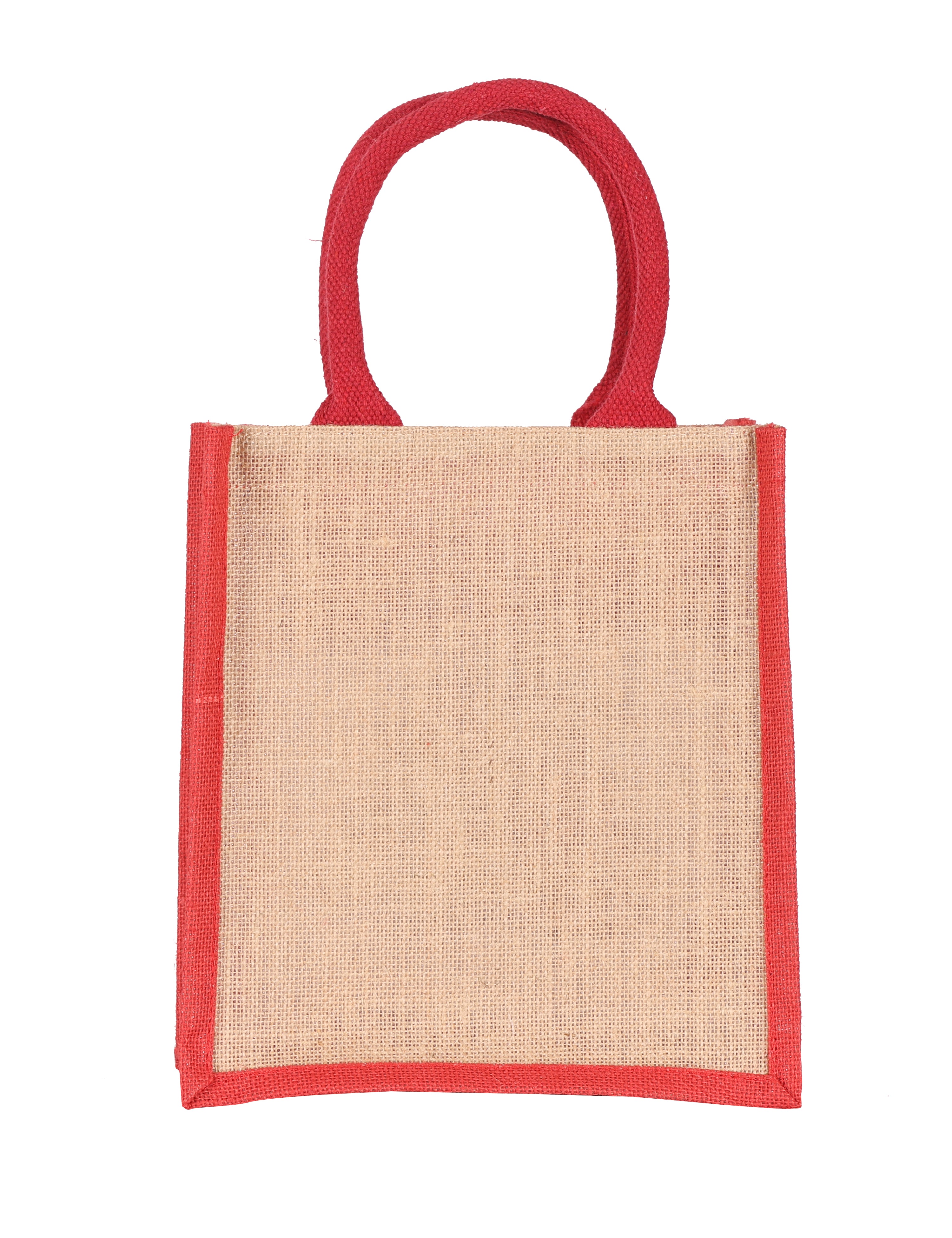 JUTE COTTAGE PUPPET PRINT ZIPPER LUNCH BAG, SUSTAINABLE, ECO-FRIENDLY, 100% GENUINE, STYLISH (RED/NATURAL 11X10X7)