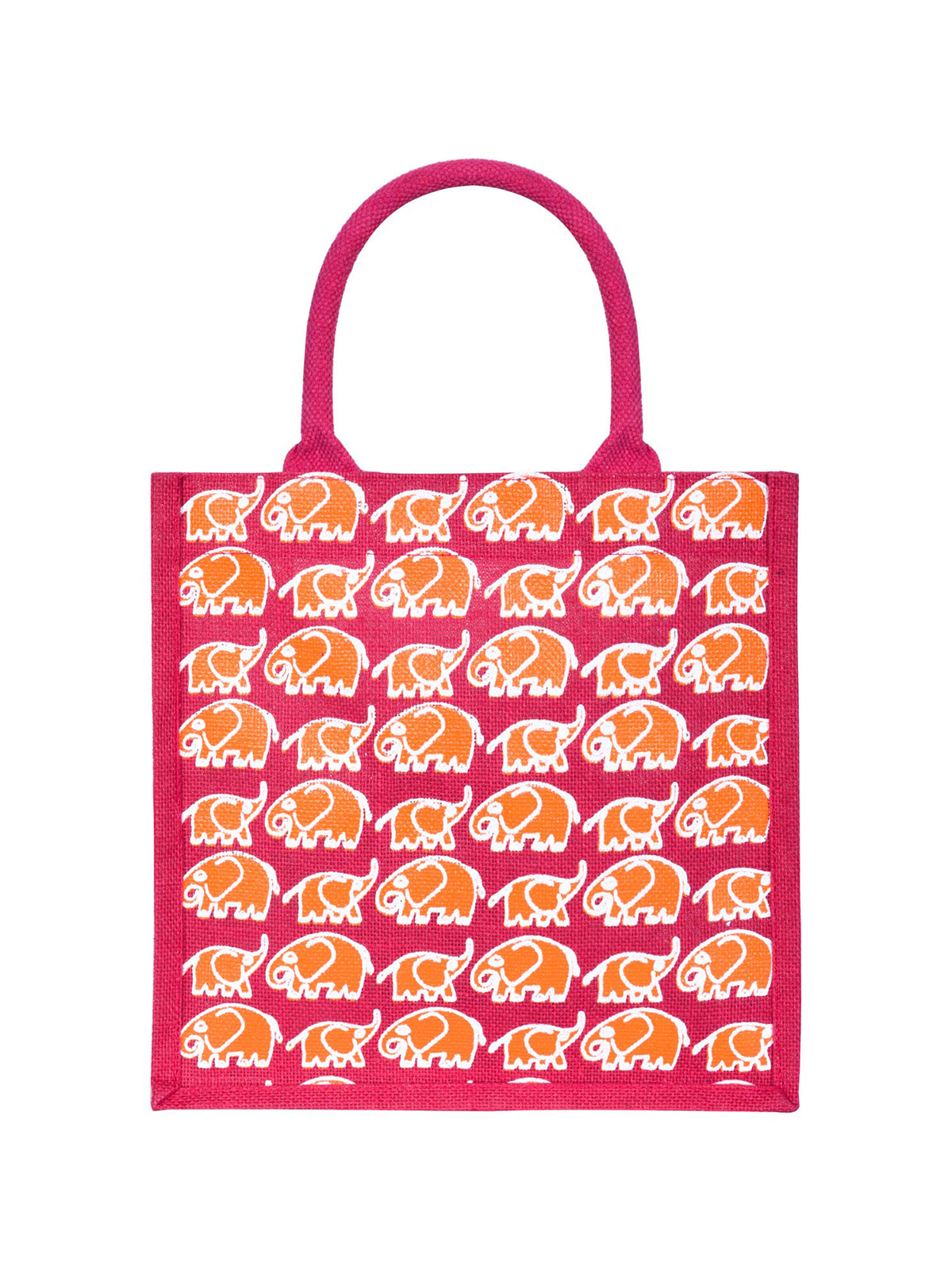 12 X 12 X 7 - ELEPHANT PRINT LUNCH ZIPPER BAG (B-150- HOT PINK)