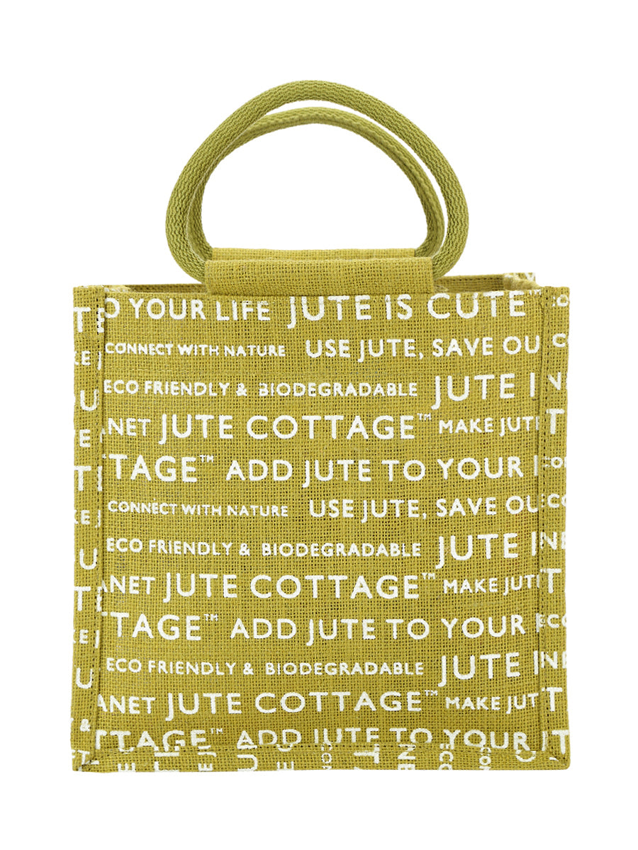 10 X 10 X 7 - JUTE COTTAGE PRINT LUNCH BAG (B-053-GREEN)