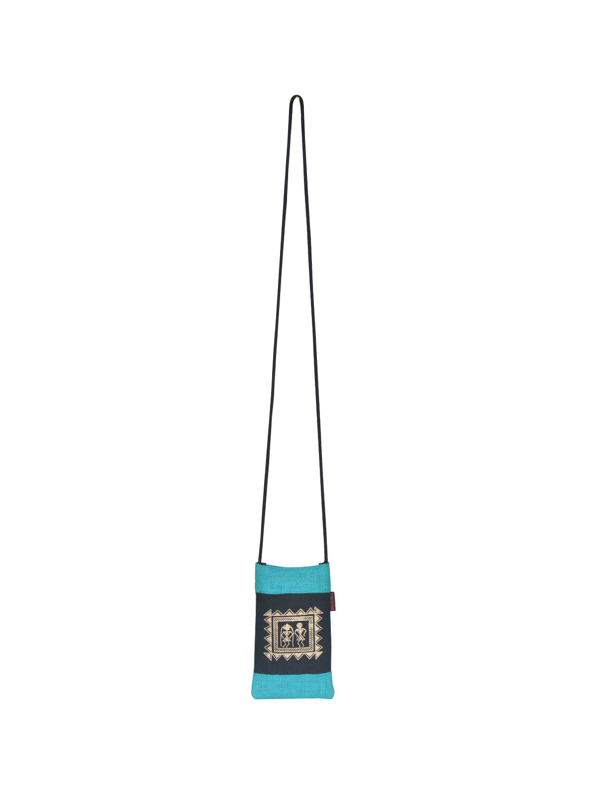 JUTE COTTAGE MOBILE SLING BAG WARLI PRINT, SUSTAINABLE, ECO-FRIENDLY, STYLISH, 100% GENUINE JUTE (TURQUOISE BLUE 7.5X4.5)
