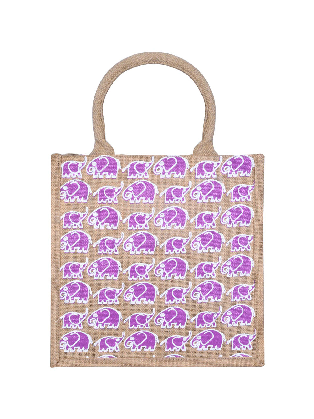 12 X 12 X 7 - ELEPHANT PRINT LUNCH ZIPPER BAG (B-150-NATURAL)