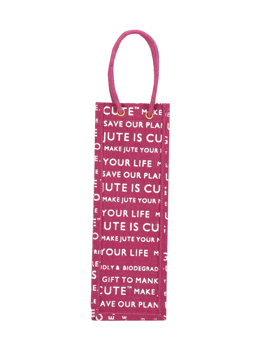 BOTTLE BAG JUTE COTTAGE PRINTED (B-062-MAGENTA)