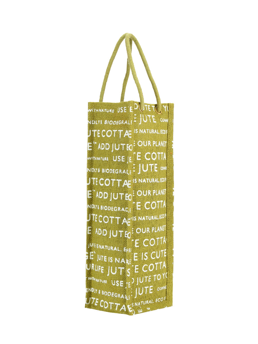 BOTTLE BAG JUTE COTTAGE PRINTED (B-062-MAGENTA)