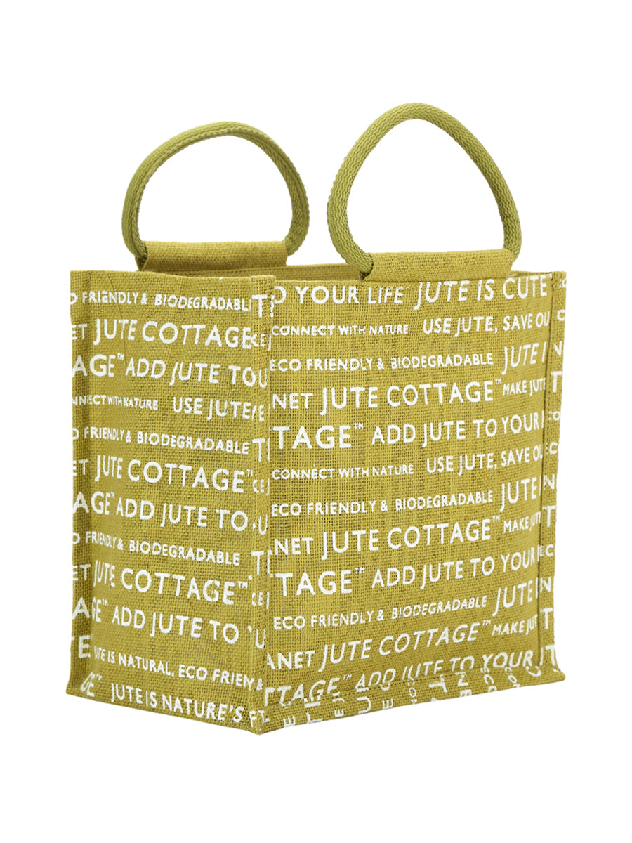 10 X 10 X 7 - JUTE COTTAGE PRINT LUNCH BAG (B-053-GREEN)
