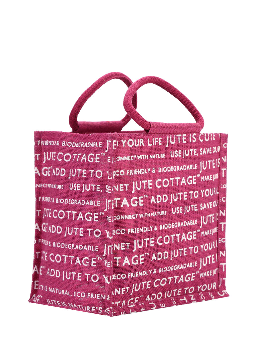 10 X 10 X 7 - JUTE COTTAGE PRINT LUNCH BAG (B-053-MAGENTA)