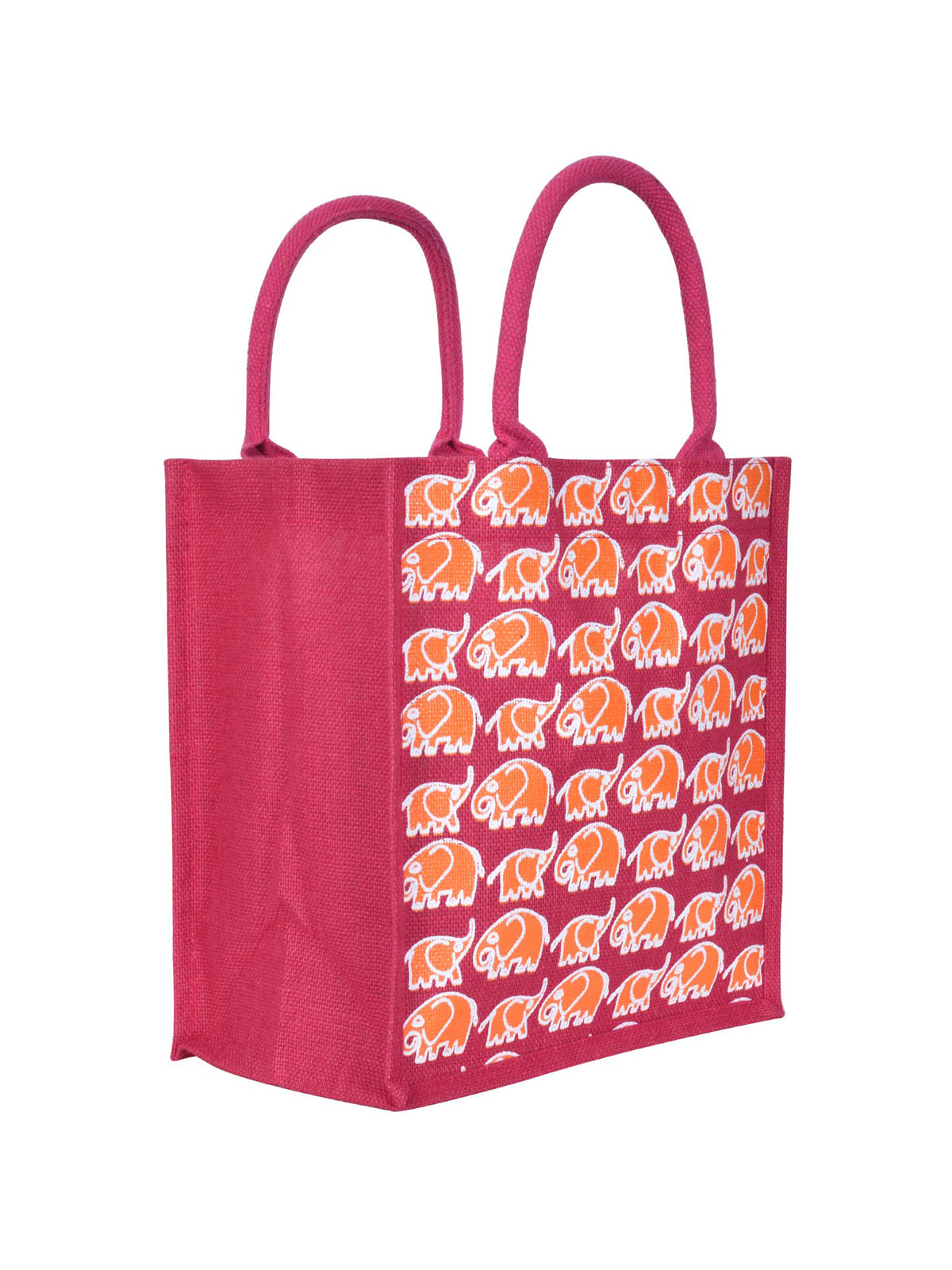 12 X 12 X 7 - ELEPHANT PRINT LUNCH ZIPPER BAG (B-150- HOT PINK)
