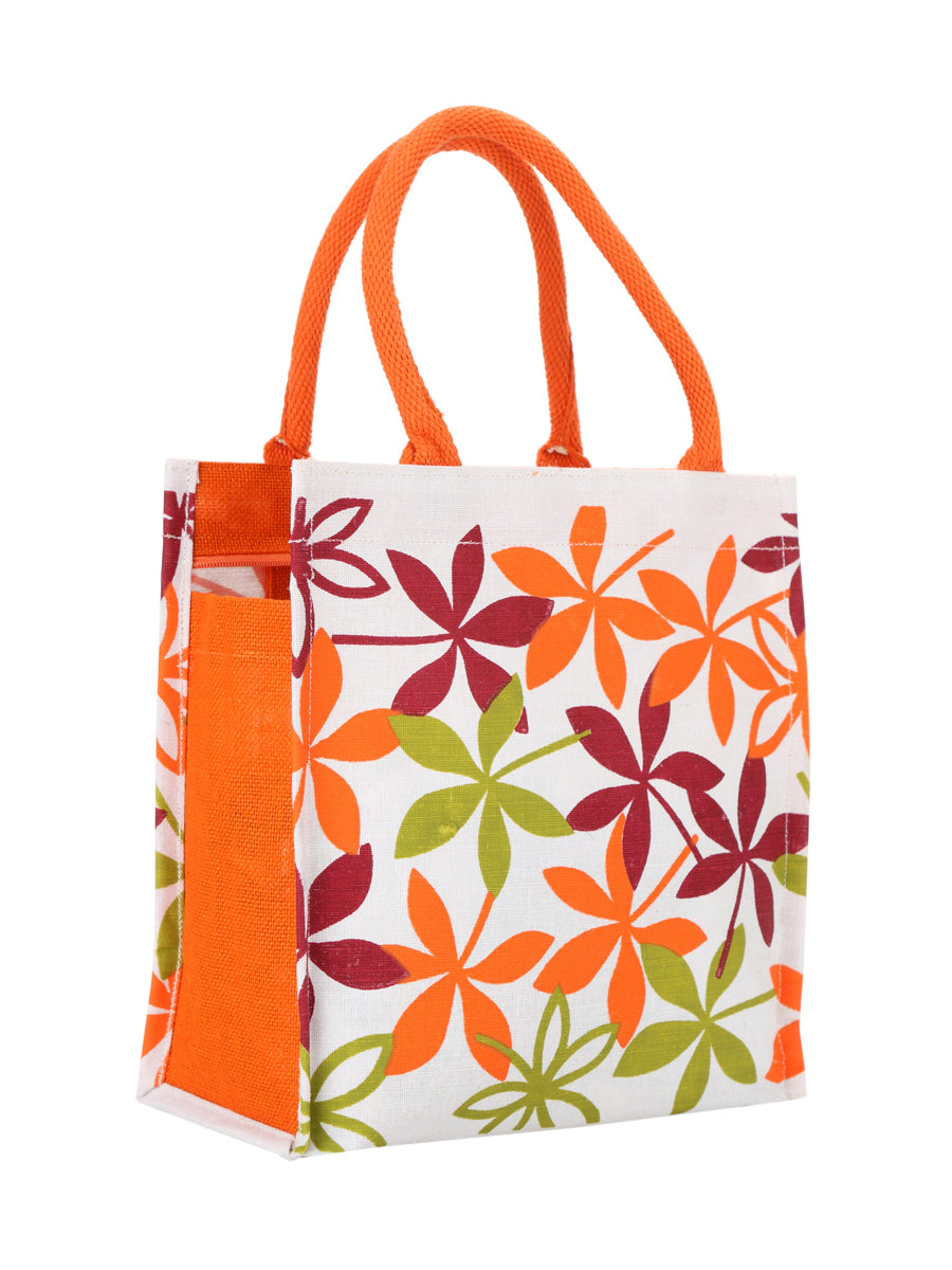 JUTE COTTAGE JUCO PRINTED ZIPPER LUNCH BAG, SUSTAINABLE, ECO-FRIENDLY, 100% GENUINE JUTE, STYLISH (GREEN 12X12X7)