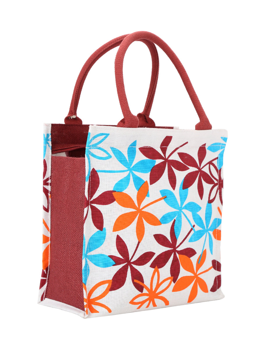 JUTE COTTAGE JUCO PRINTED ZIPPER LUNCH BAG, SUSTAINABLE, ECO-FRIENDLY, 100% GENUINE JUTE, STYLISH (GREEN 12X12X7)